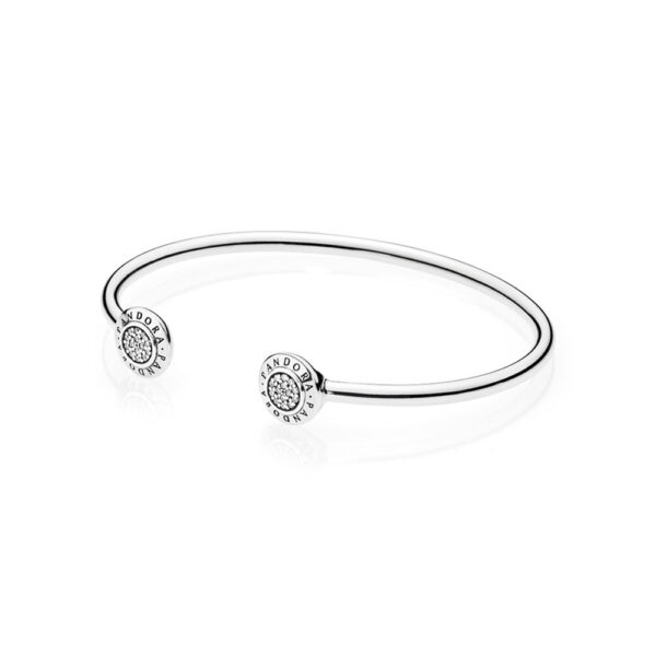 Open Bangle Silver 925 With Cubic Zirconia, Pandora Logo Pave Setting