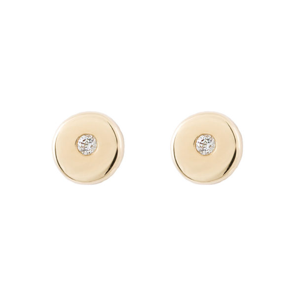 Childrens Earrings Yellow Gold K14 With Cubic Zirconia , Circle