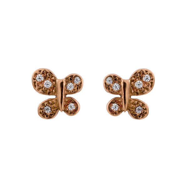 Childrens Earrings Rose Gold K14 With Cubic Zirconia , Butterfly
