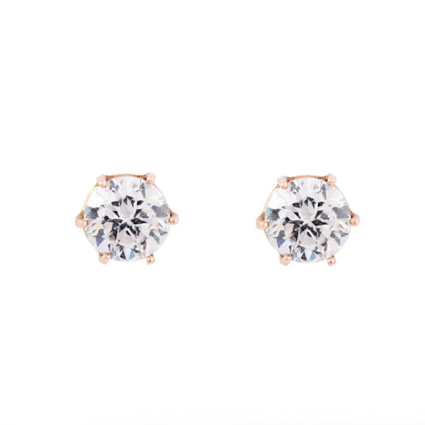 Childrens Earrings K14 Rose Gold With Cubic Zirconia , Studs