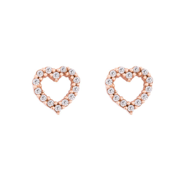 Childrens Earrings Rose Gold K14 With Cubic Zirconia , Heart
