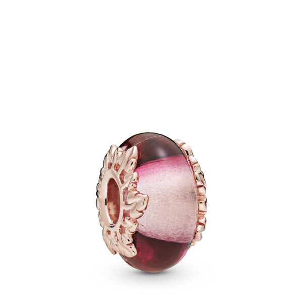 Charm Pandora Rose With Murano Glass, Pink Murano Glass And Leaves