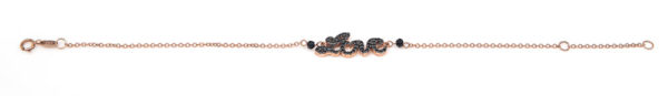 Bracelet Rose Gold 14K With Cubic Zirconia And Synthetic Obsidian, Love