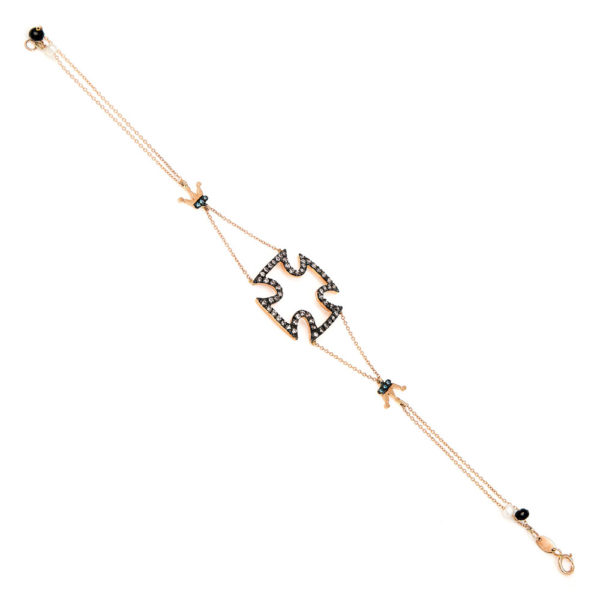Bracelet Rose Gold 14K With Cubic Zirconia And Freshwater Pearl, Cross Crowns