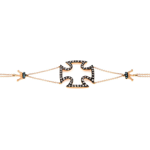 Bracelet Rose Gold 14K With Cubic Zirconia And Freshwater Pearl, Cross Crowns