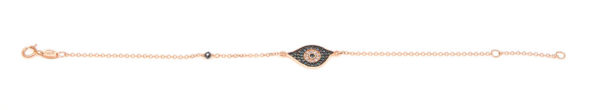 Bracelet Rose Gold 14K With Cubic Zirconia And Synthetic Obsidian, Eye