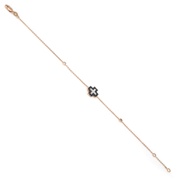 Bracelet Rose Gold 14K Double Sided With Cibic Zirconia And Enamel, Cross