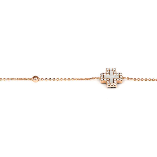 Bracelet Rose Gold 14K Double Sided With Cibic Zirconia And Enamel, Cross
