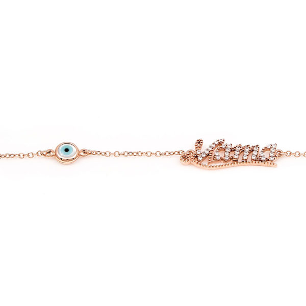 Bracelet Rose Gold 14K With Cubic Zirconia And Enamel, Mama Eye