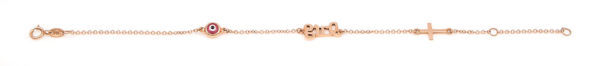 Bracelet Rose Gold 14K With Cubic Zirconia And Enamle, Girl Eye Cross
