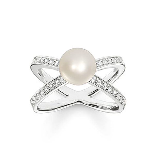 Ring Silver 925 With Cubic Zirconia And Cultured Freshwater Pearl , Classy Classics