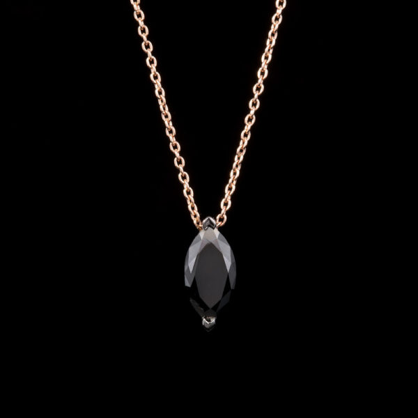 Necklace Rose And White Gold 18K With Black Diamond , Solitaire