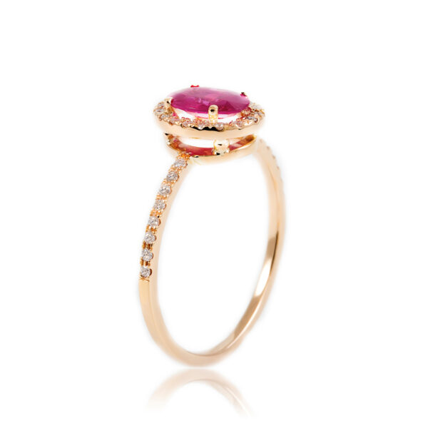 Δαχτυλίδι Σειρέ Ροζ Χρυσό Κ18 Με Φυσικά Λευκά Διαμάντια Και Ορυκτό Ρουμπίνι