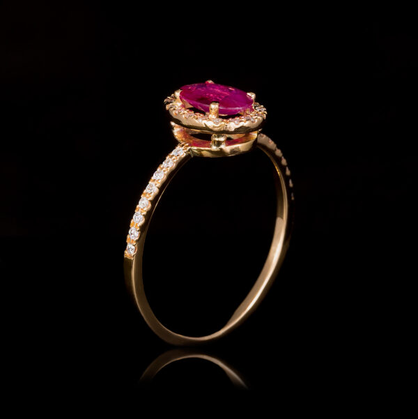 Δαχτυλίδι Σειρέ Ροζ Χρυσό Κ18 Με Φυσικά Λευκά Διαμάντια Και Ορυκτό Ρουμπίνι