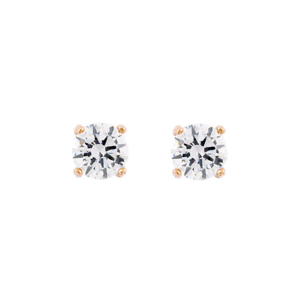 Solitaire Earring Studs Rose Gold 14K With Cubic Zirconia