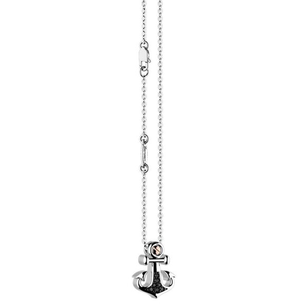 Necklace Silver 925 Rose Gold Plated With Black Spinel, Anchor