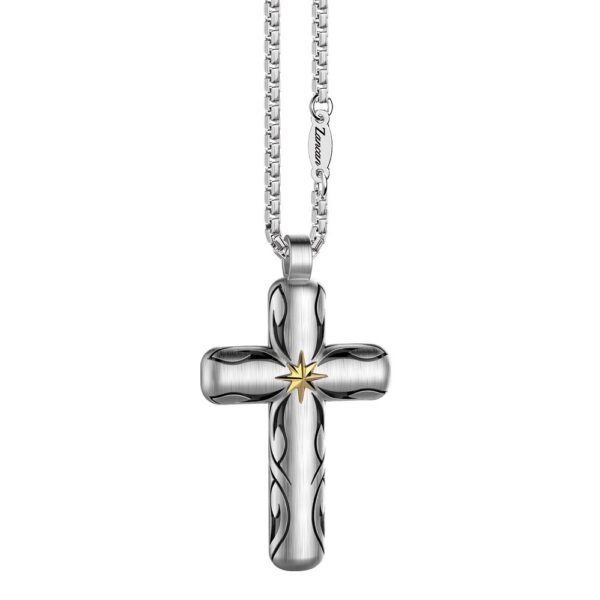 Necklace Silver 925 Black And Yellow Gold Plated, Cross