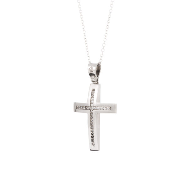 Cross White Gold K14 With Cubic Zirconia