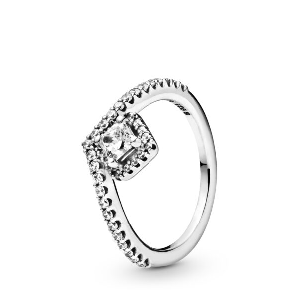 Square Sparkle Wishbone Ring Silver 925 With Cubic Zirconia
