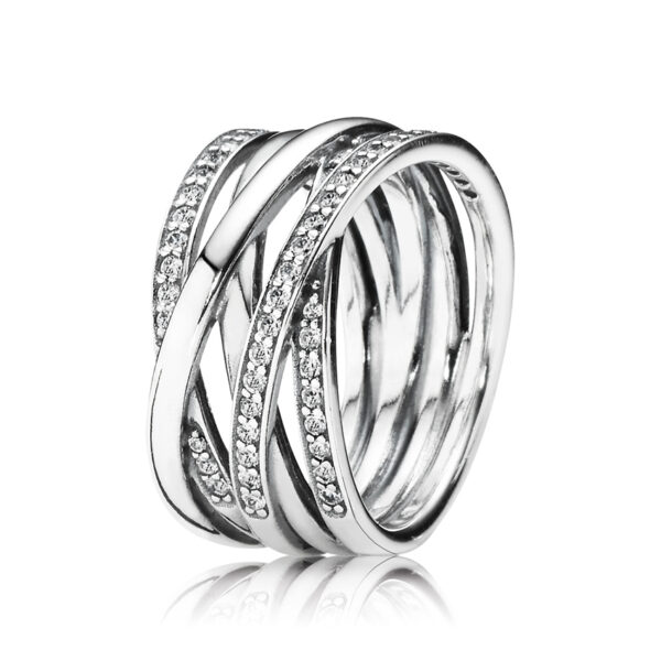 Sparkling And Polished Lines Ring Silver 925 With Cubic Zirconia