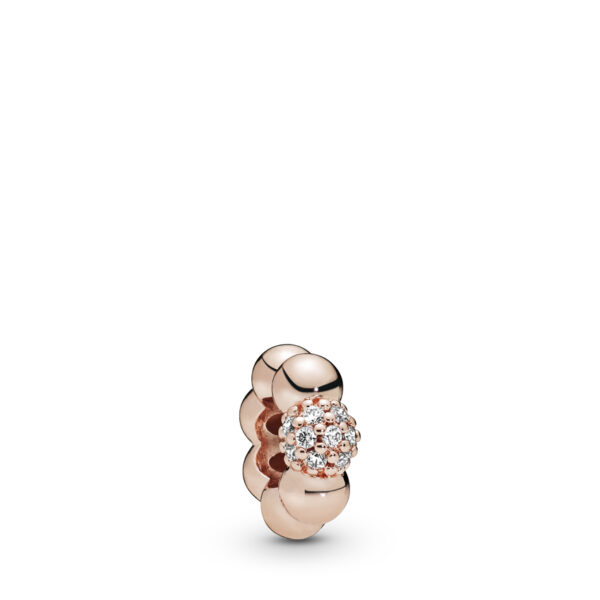 Spacer Pandora Rose With Cubic Zirconia, Polished And Pavé Bead