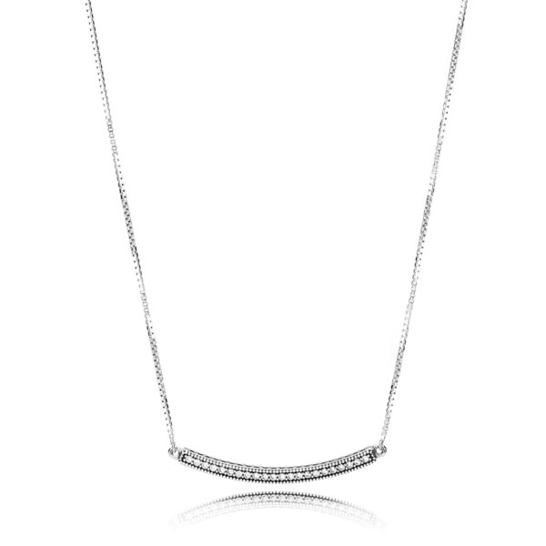 Necklace Silver 925 With Cubic Zirconia , Sparkling Curved Bar