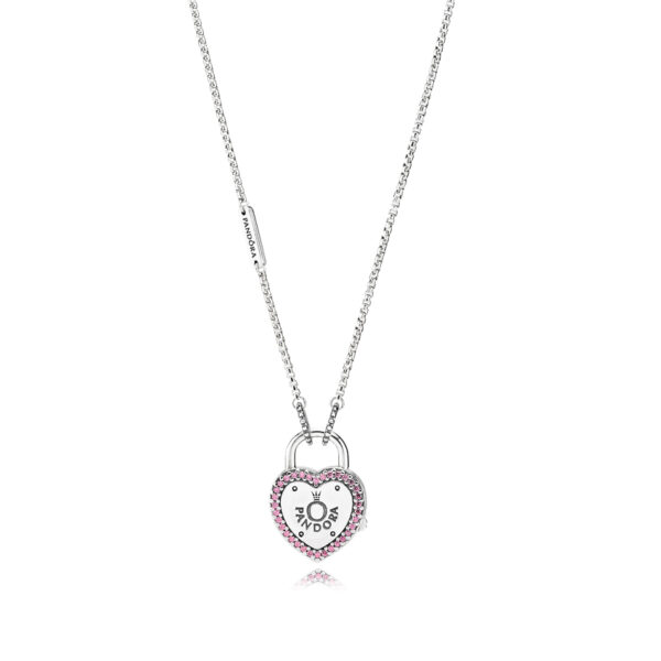 Necklace Silver 925 With Pink Cubic Zirconia , Heart Locket