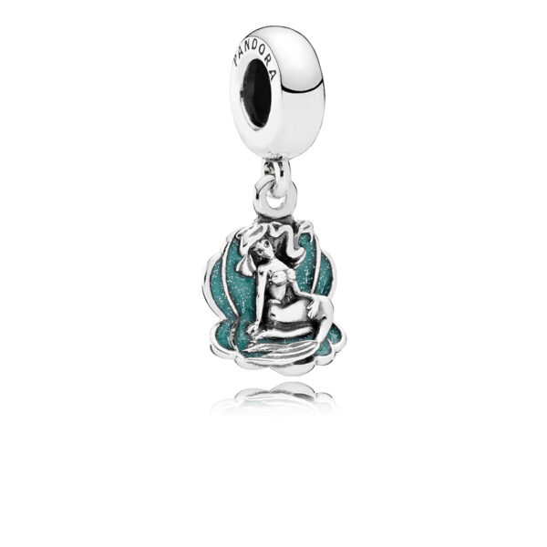 Charm Dangle Silver 925 With Enamel, Disney Ariel And Sea Shell