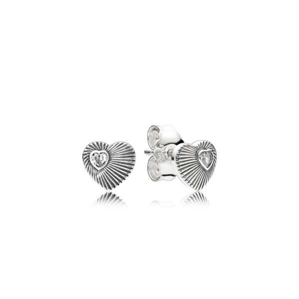 Stud Earrings Silver 925 With Cubic Zirconia, Vintage Heart Fans