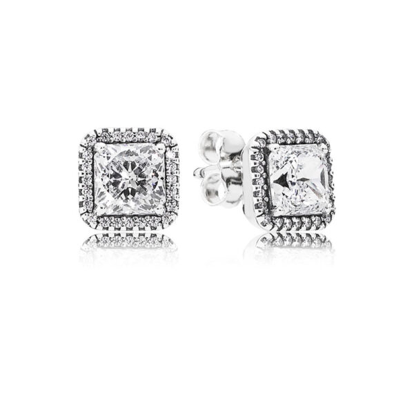 Stud Earrings Silver 925 With Cubic Zirconia, Square Sparkle Halo