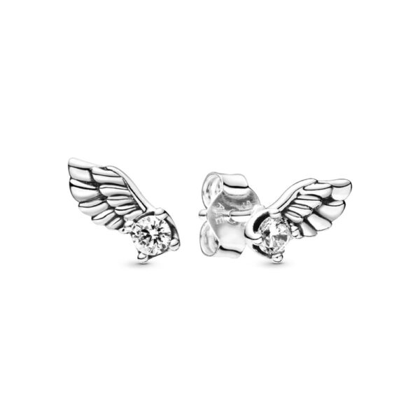 Stud Earrings Silver 925 With Cubic Zirconia, Sparkling Angel Wing