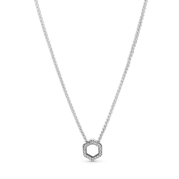 Necklace Silver 925 With Cubic Zirconia Sparkling Honeycomb Hexagon Collier