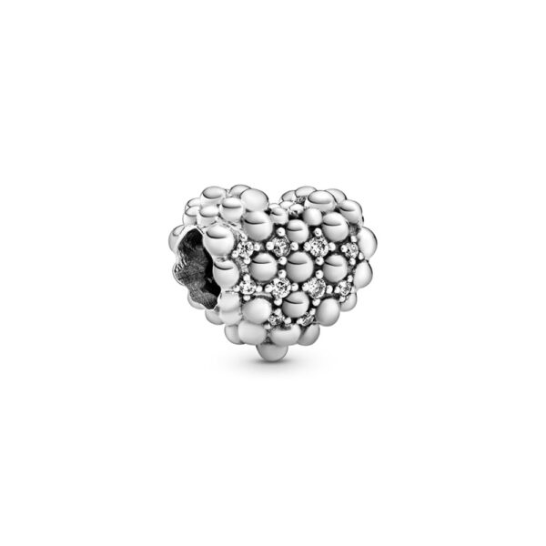 Charm Silver 925 With Cubic Zirconia, Beaded Sparkling Heart