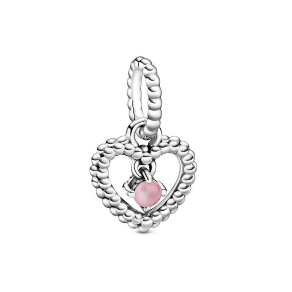 Charm Dangle Silver 925 With Crystal, Petal Pink Beaded Heart