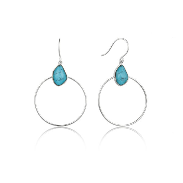 Earrings Silver 925, Turquoise Front Hoop