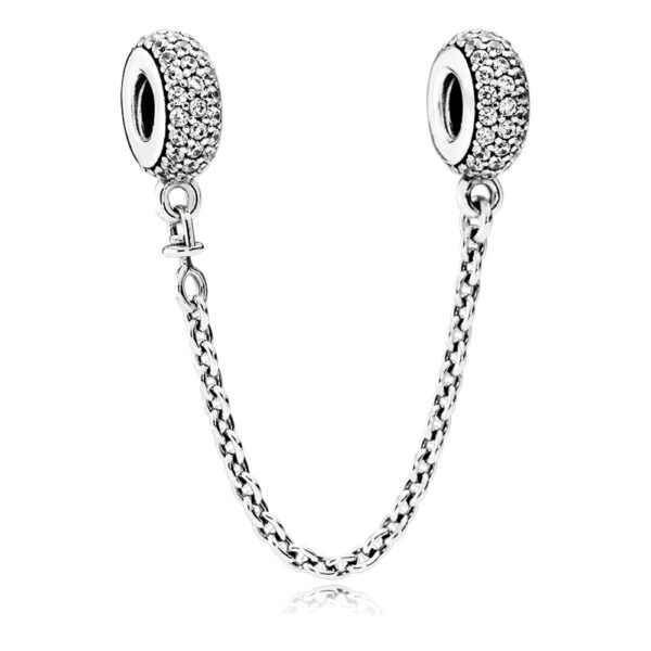 Safety Chain Silver 925 With Cubic Zirconia, Sparkling Pavé