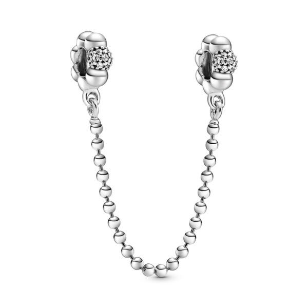 Safety Chain Silver 925 With Cubic Zirconia, Beads And Pavé